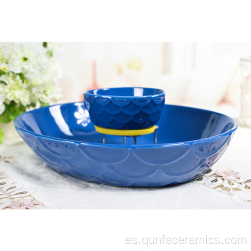 Plato de cerámica azul personalizado para hornear Vajilla Tazón